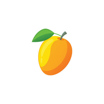 "Fresh Whole Ripe Golden Yellow Mango Fruit with Green Leaf and Stem &mdash; Vibrant Tropical Sunshine Illustration for Food, Juice, Health and Premium Exotic Packaging Design"