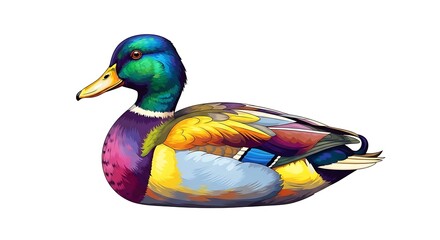 Obraz premium A colorful illustration of a male mallard duck with vibrant feathers