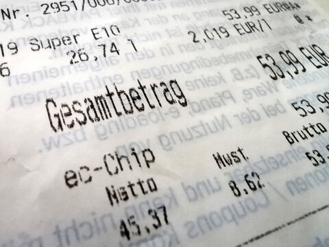 Gesamtbetrag beim Tanken auf der Tankquittung