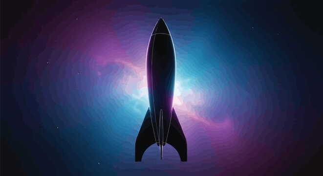 Space, Rocket, Glowing, Futuristic, Blue, Purple, Cosmic Background, Vector Illustration