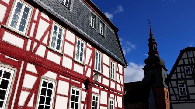 the historic german cityscape of buedingen 4k 50fps video
