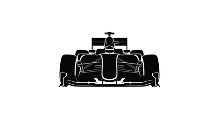A striking black silhouette of a formula one race car viewed from the front highlights its aerodynamic design silhouette © Ajahar