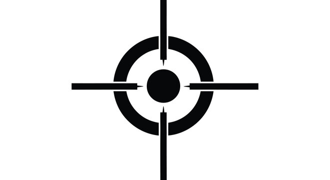 A stark black target reticle with a central dot and surrounding ring presented against a white background silhouette