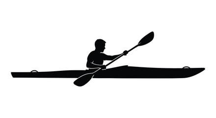 A lone kayaker paddles across calm waters depicted in a striking black silhouette high quality professional detailed modern © Ajahar