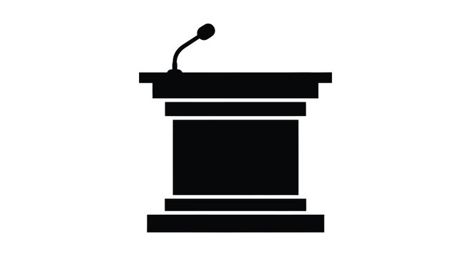 A minimalist depiction of a black podium with a microphone representing public speaking and presentations silhouette high quality