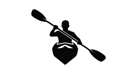 A striking black silhouette depicts a kayaker paddling on the water showcasing a sense of outdoor adventure silhouette © Ajahar