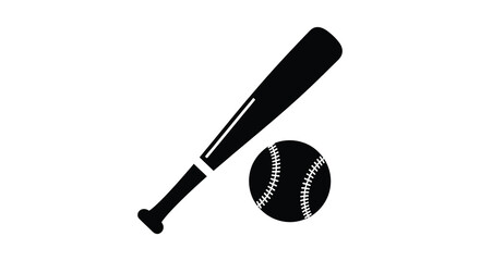 A striking black graphic depicts a baseball bat and ball creating a minimalist sports icon silhouette high quality © Ajahar