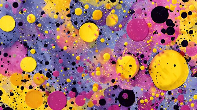A vibrant abstract composition with an organic feel. It features a multitude of overlapping circles, varying in size and color, creating a dynamic and visually stimulating artwork