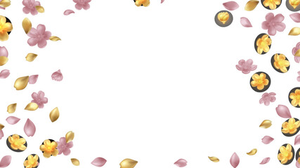 Obraz premium pink and gold cherry blossoms (Sakura) with falling petals floating around central copy space Isolated transparency background for spring festivals wedding stationery luxury cosmetic branding 