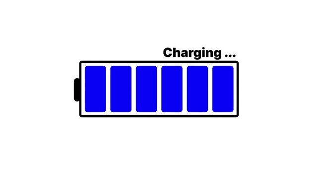 Battery charging icon on transparent background. Charging battery running from low to full animated. battery charge level.