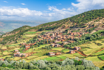 Traditional Berber Village on Atlas Mountain Slopes, Morocco