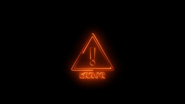 Glowing neon Error warning icon sign.road warning sign stop error signal emergency problem issue important sign
