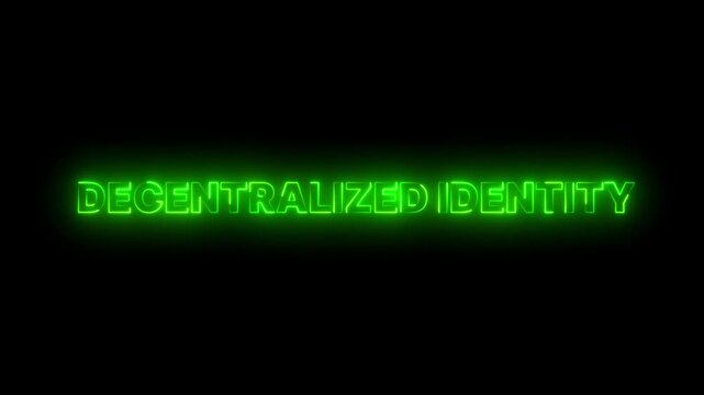 Flickering neon glowing decentralized identity sign animated dark background.