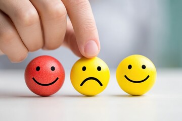 Mood Swings And Emotional Wellbeing Hand Choosing Sad Between Happy Faces Mental Health Awareness And Support Emotional Intelligence Concept, sadness, happiness, choice, face