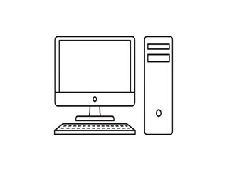 Fototapeta premium A line drawing of a desktop computer with monitor keyboard and tower