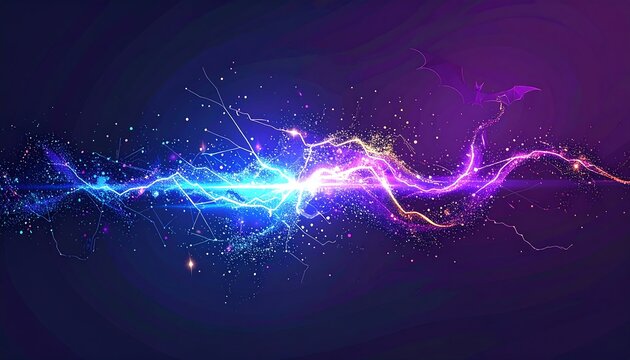 A vibrant, electric blue and purple lightning bolt against a dark background