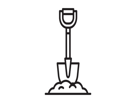 A simple line drawing of a shovel digging into a pile of dirt
