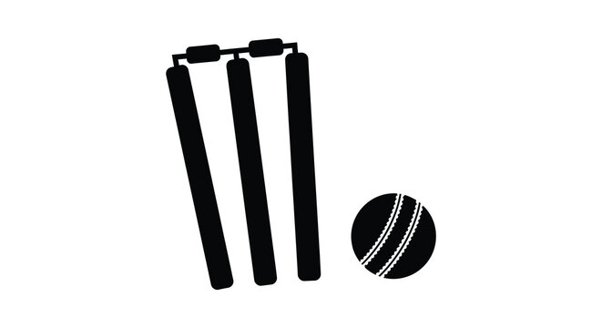 A stark black silhouette depicts cricket stumps and a ball representing the sport s key elements silhouette