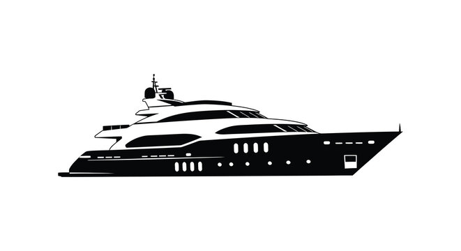 A sleek modern yacht is depicted in a striking black design showcasing luxury and maritime elegance a silhouette