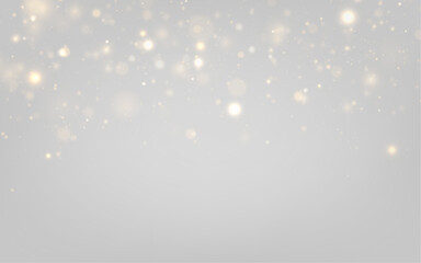 Shining gold dust sparkles over soft bokeh circles. Warm glowing particles drift slowly like magic snow. Christmas design overlay PNG. © Extrastock