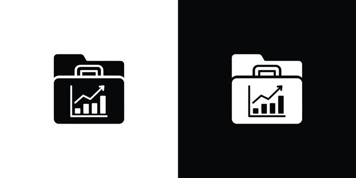 Black and white briefcase with bar graphs and arrows