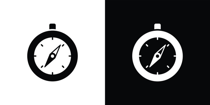 Black and white compass on split background navigation direction symbol