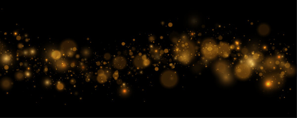 Obraz premium Shiny gold dust falls slowly across dark glowing scene. Soft bokeh enhances luxury Christmas mood atmosphere. Elegant background style.