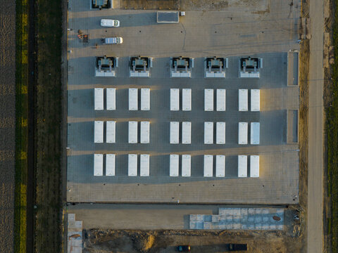 Aerial view of large scale battery energy storage system connecting the renewable energy grid, contributing to sustainable power solutions