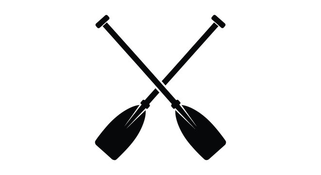 Two crossed paddles rendered in stark black against a white background presenting a striking silhouette high quality professional
