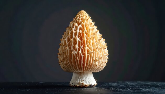Close-up of a detailed morel mushroom with a honeycomb cap fungi edible
