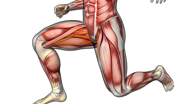 Anatomical Model of Human Leg and Core Muscles in Lunge Position