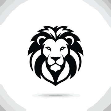 Bold black and white illustration of a lion's head, featuring a strong mane and focused expression, radiating power and ferocity