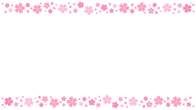 Spring Sakura banner frame background for poster, web design, card. Falling Japanese cherry blossoms vector illustration