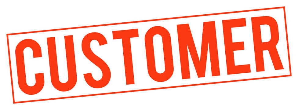 Large red customer stamp with rectangle border on transparent background