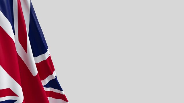 Waving British Flag on Left Side, Seamless Loop, Customizable Background