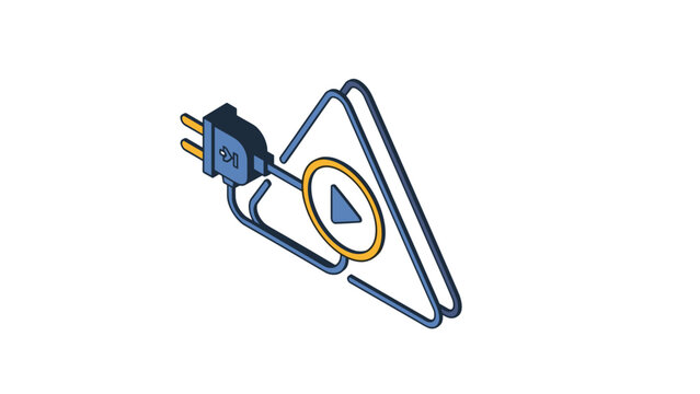 Electric power activation icon with a plug and play button inside a triangle representing technology startup and energy connection services.