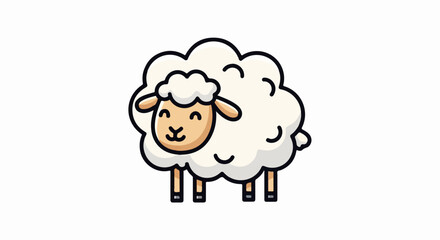Obraz premium A cute, fluffy cartoon sheep with a smiling face and four legs
