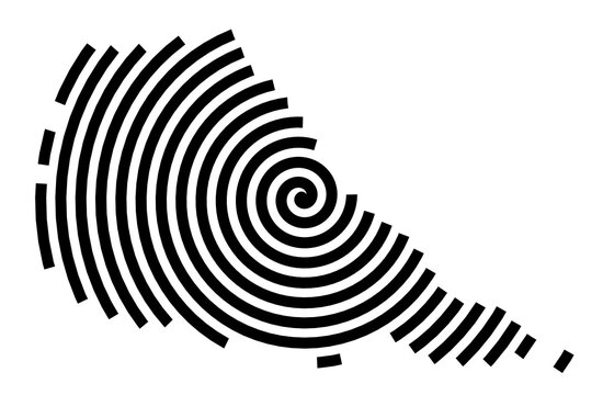 Symbol Map of the city Bischofsheim (Hessen, Germany) showing the city with a black spiral line