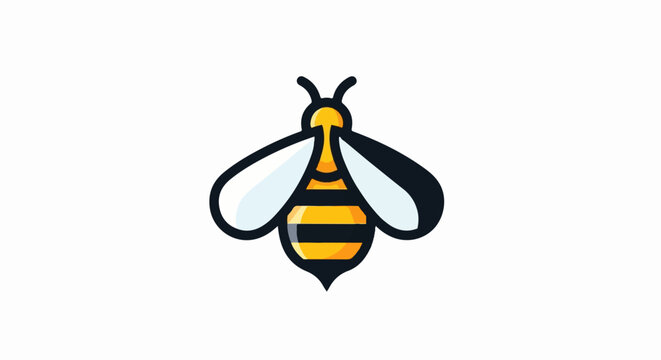 A simple, stylized illustration of a bee with black and yellow stripes and white wings