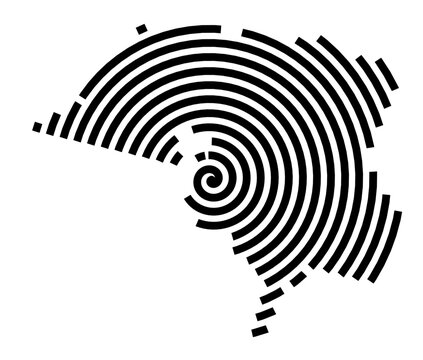 Symbol Map of the city Rosbach v.d.H&ouml;he (Hessen, Germany) showing the city with a black spiral line