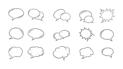 Fototapeta premium Collection of hand drawn speech bubbles and comic style explosion shapes talk chat