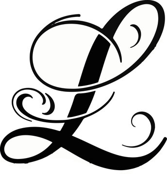 Elegant black cursive letter L with decorative flourishes and swirls