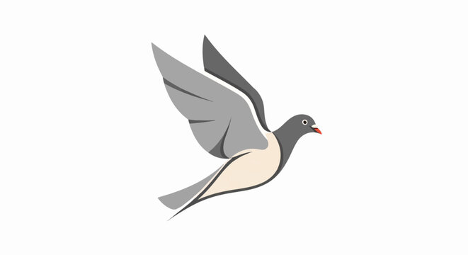 Stylized grey and beige bird in flight with wings spread upwards