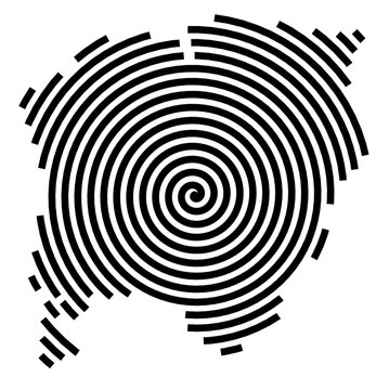 Symbol Map of the city Garching b.Muenchen (Bayern, Germany) showing the city with a black spiral line