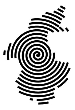 Symbol Map of the city Bexbach (Saarland, Germany) showing the city with a black spiral line