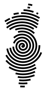Symbol Map of the city Guben (Brandenburg, Germany) showing the city with a black spiral line