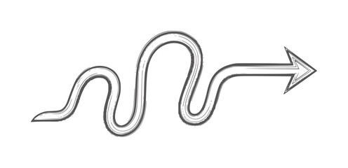 Wavy arrow with brush stroke texture pointing right curve line direction © Mehedy