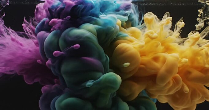 Colorful Ink Clouds in Water Closeup.
