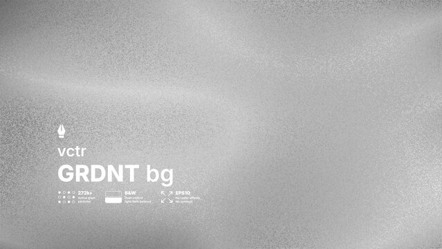 Abstract black and white vector background with high detailed noise texture and blurred gradient effect. Modern grayscale silver grainy overlay for industrial or brutalist design concepts.