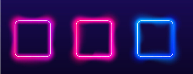 Neon square border with glowing edges and dynamic color streaks vector © longstock